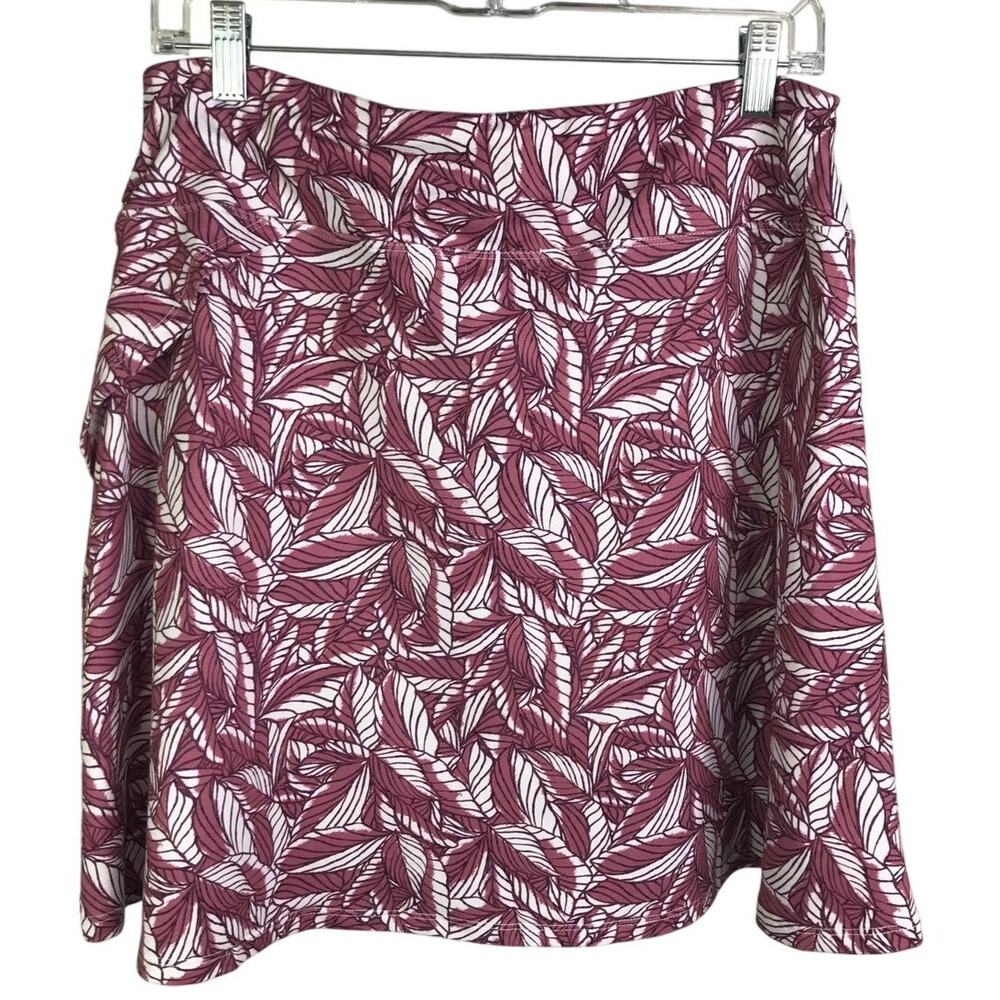 Eddie Bauer Mini Skirt Womens Sz Large Maroon Tennis‎ Elastic Waist Leaf Pattern